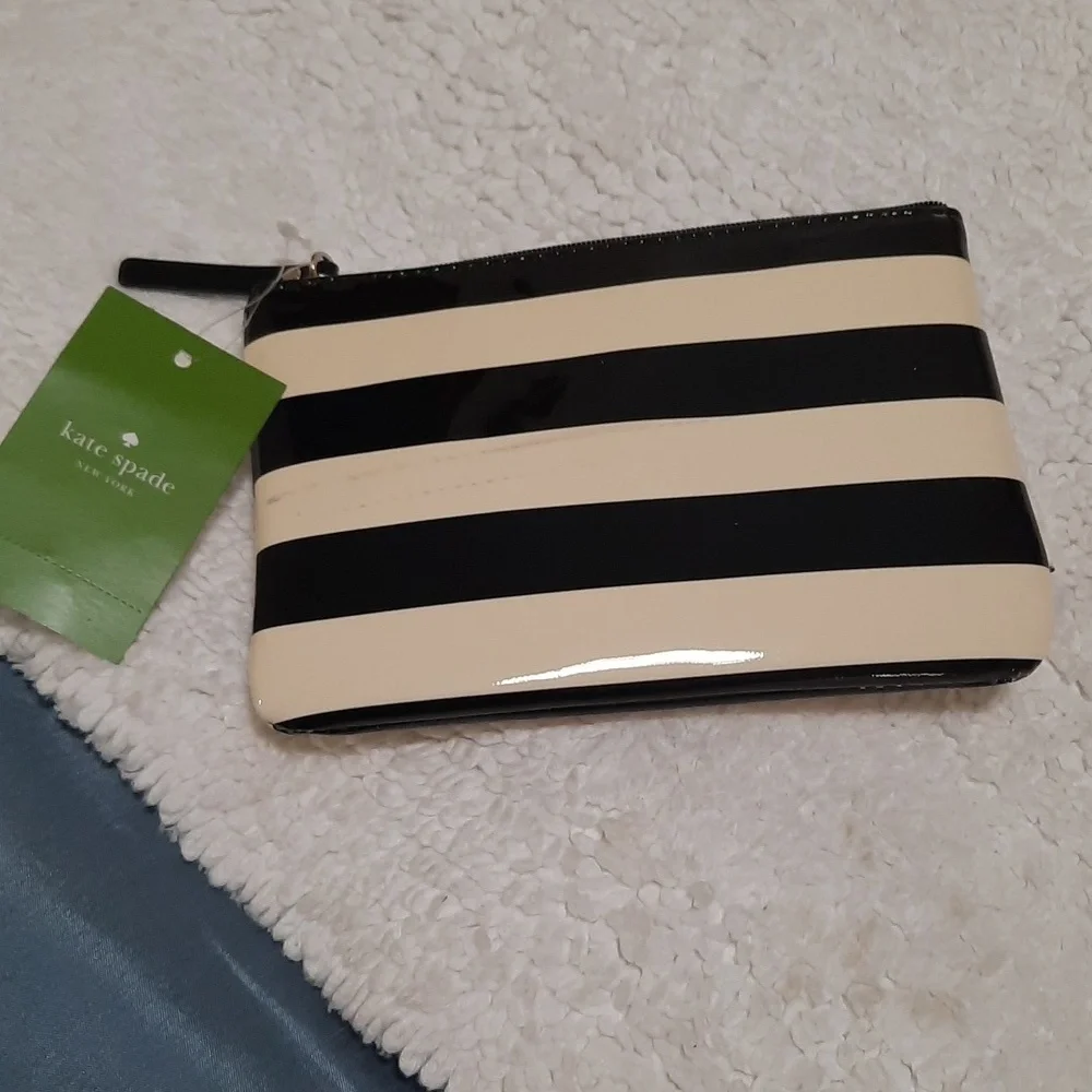 Kate Spade Black and Cream Striped Pouch